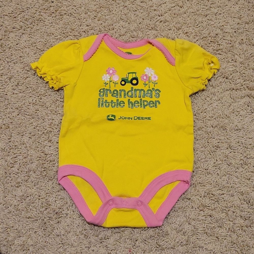 John Deere Yellow Onesie, Infant Girl Size 12 Months, Like New!